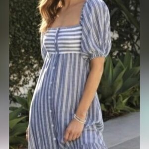 Emerson Fry Blue and White Striped Maxi Dress